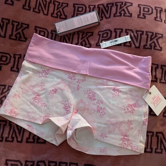 PINK x LoveShackFancy, L, Cotton Foldover Micro Shorts & Bombshell Travel Spray - Picture 5 of 9